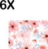 BWK Stevige Placemat - Roze Bloemen in Bloei - Getekend - Set van 6 Placemats - 35x25 cm - 1 mm dik Polystyreen - Afneembaar