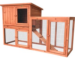 Rijoka Houten Konijnenhok – Dierenverblijf Outdoor – Verschuifbare Lade - Ren - 141x49x86cm