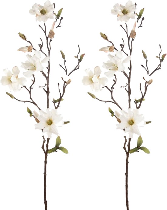 Emerald Kunstbloem Magnolia tak - 3x - 75 cm - creme - Kunst zijdebloemen