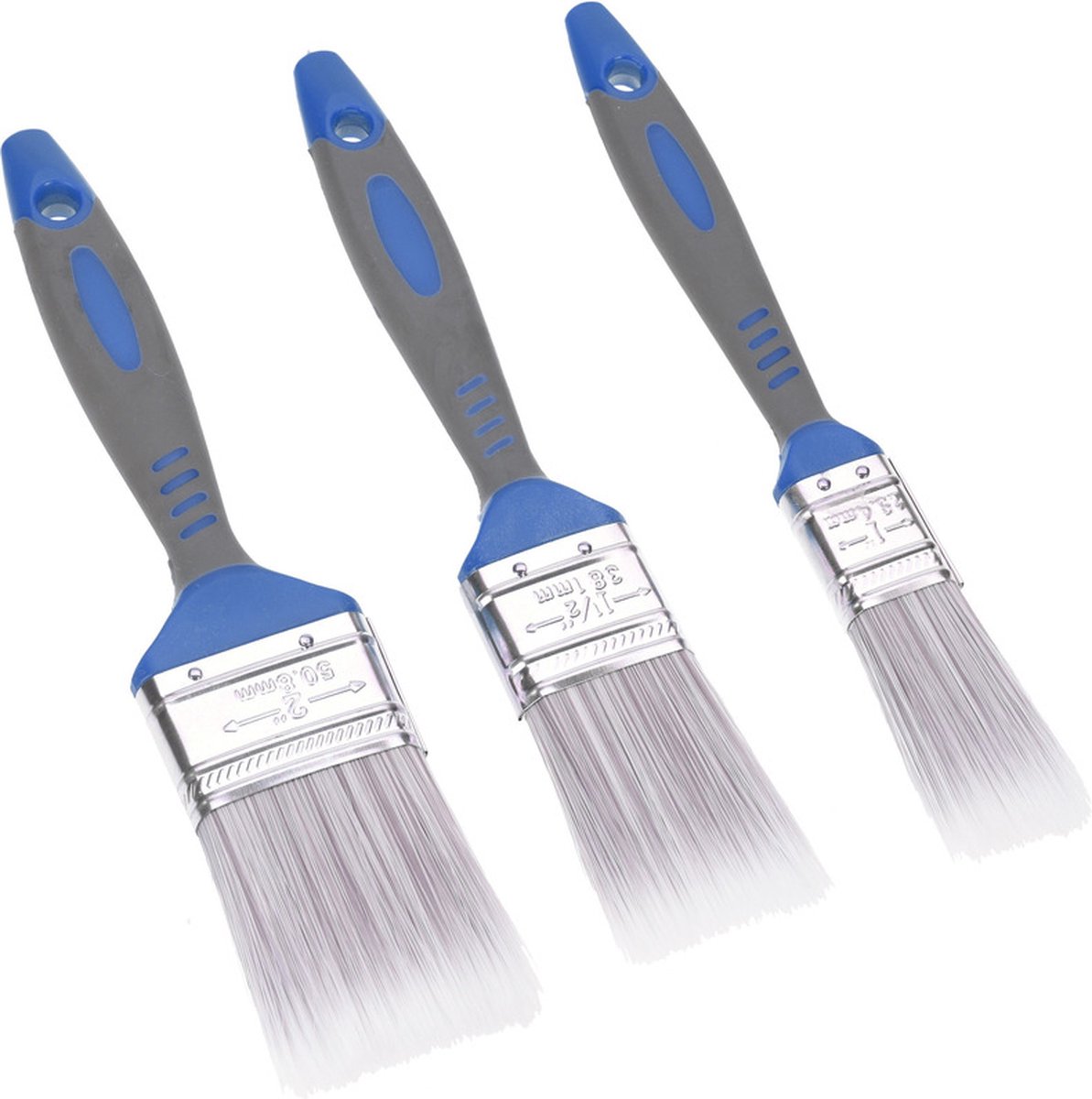 FX Tools Verfkwasten - set 3x stuks - plat - kunststof handvat - 25/38/50 mm breed - schilderen