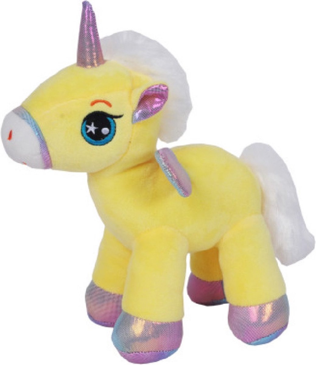 Knuffeldier Eenhoorn Eureka - zachte pluche stof - dieren knuffels - geel - 22 cm