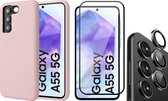 Hoesje geschikt voor Samsung Galaxy A55 - Screenprotector Volledig Dekkend Glas & Camera Protector - Mat Back Case Roze