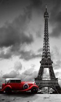 Fotobehang - Retro Car in Paris 150x250cm - Vliesbehang