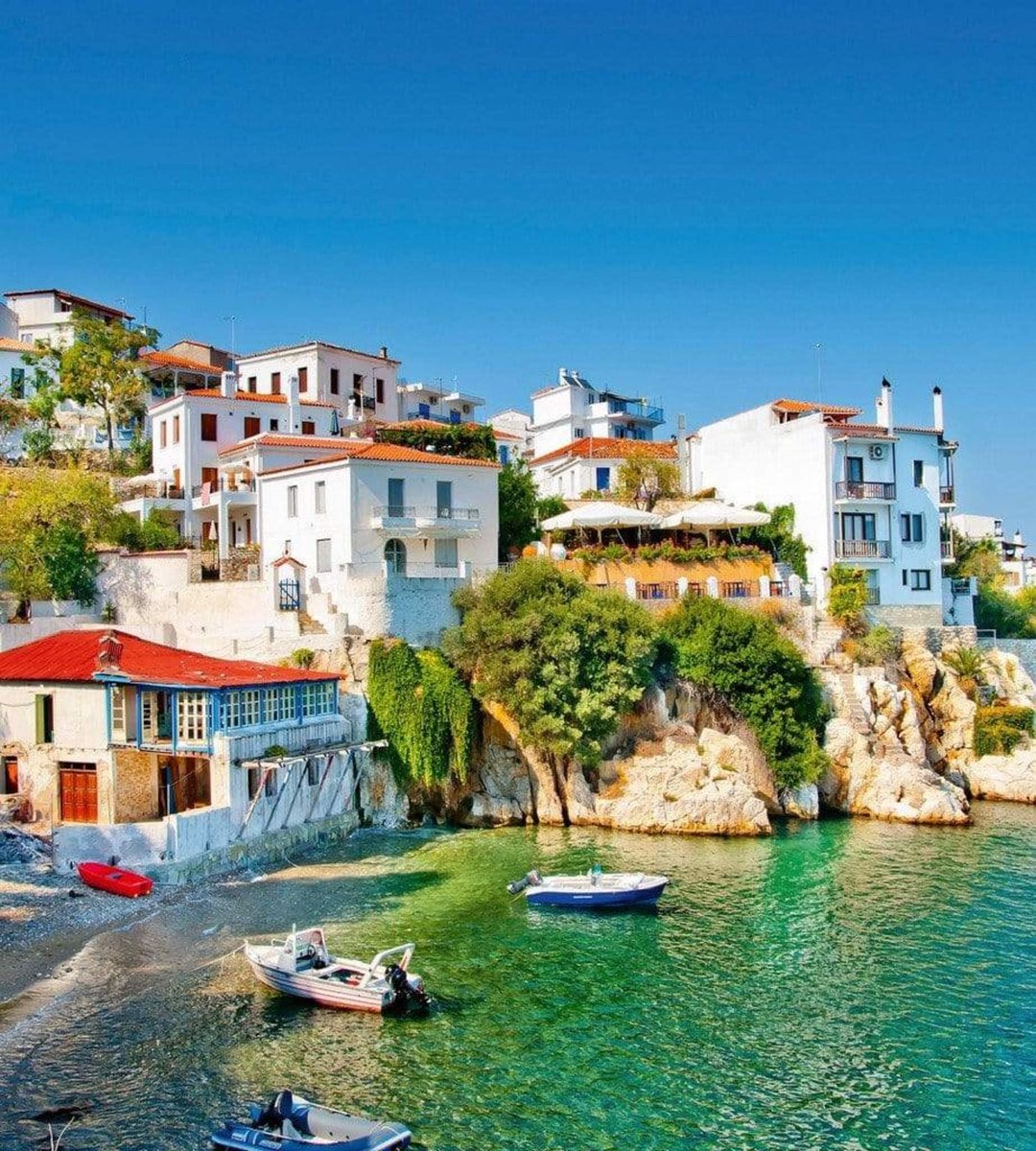 Fotobehang - Greece Coast 225x250cm - Vliesbehang