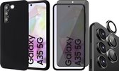 Hoesje geschikt voor Samsung Galaxy A35 - Privacy Screenprotector Volledig Dekkend Glas & Camera Protector - Mat Back Case Zwart