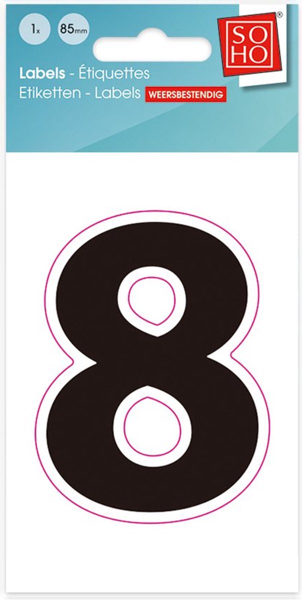 Plakcijfer - Nummer Sticker - 8 - Weerbestendig 8,5 cm hoog - Zwart
