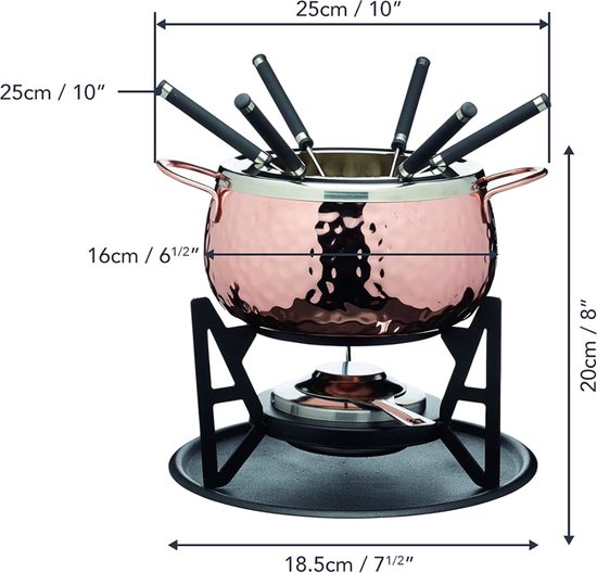 Kaasfondue Set - 6 Vorken - Roestvrij Staal - RVS - Gel Brander - Pan ...