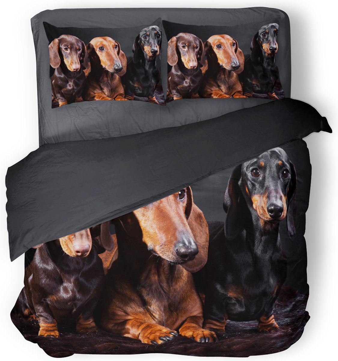 Eleganzzz Dekbedovertrek Teckels - zwart - Dekbedovertrek 240x200/220cm - Micropercal - Lits Jumeaux - Dekbedovertrekken - Honden Dekbedovertrek - Dieren Dekbedovertrek