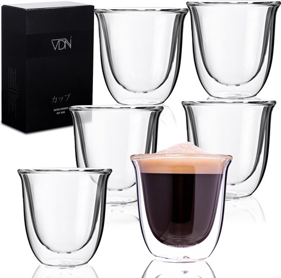 Dubbelwandige ESPRESSO glazen van borosilicaat - Warme en koude dranken kopjes - 70 ML - Set van 6