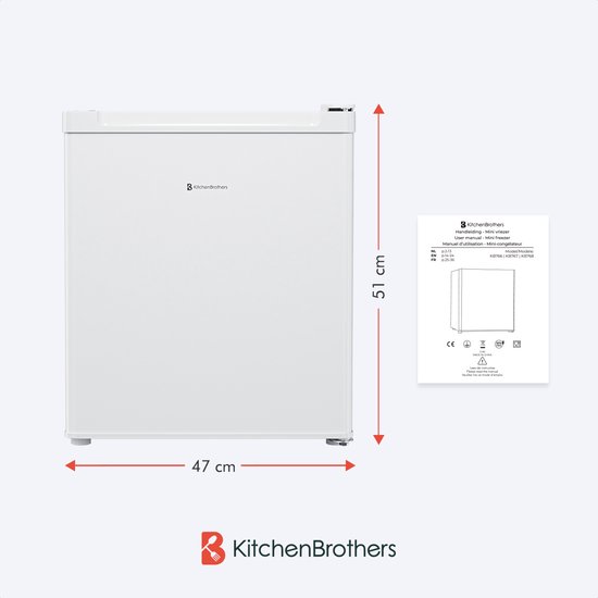 KitchenBrothers Mini Vriezer - 33L - Kleine Diepvrieskast - Vrijstaand - Compact - Wit - KitchenBrothers