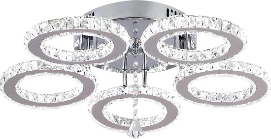 SureDeal® - Kroonluchter - 5 Ringen - Hanglamp - Plafondlamp - Dimbaar - App bestuurbaar - inclusief Led-Lampen - 53x53x9,5cm