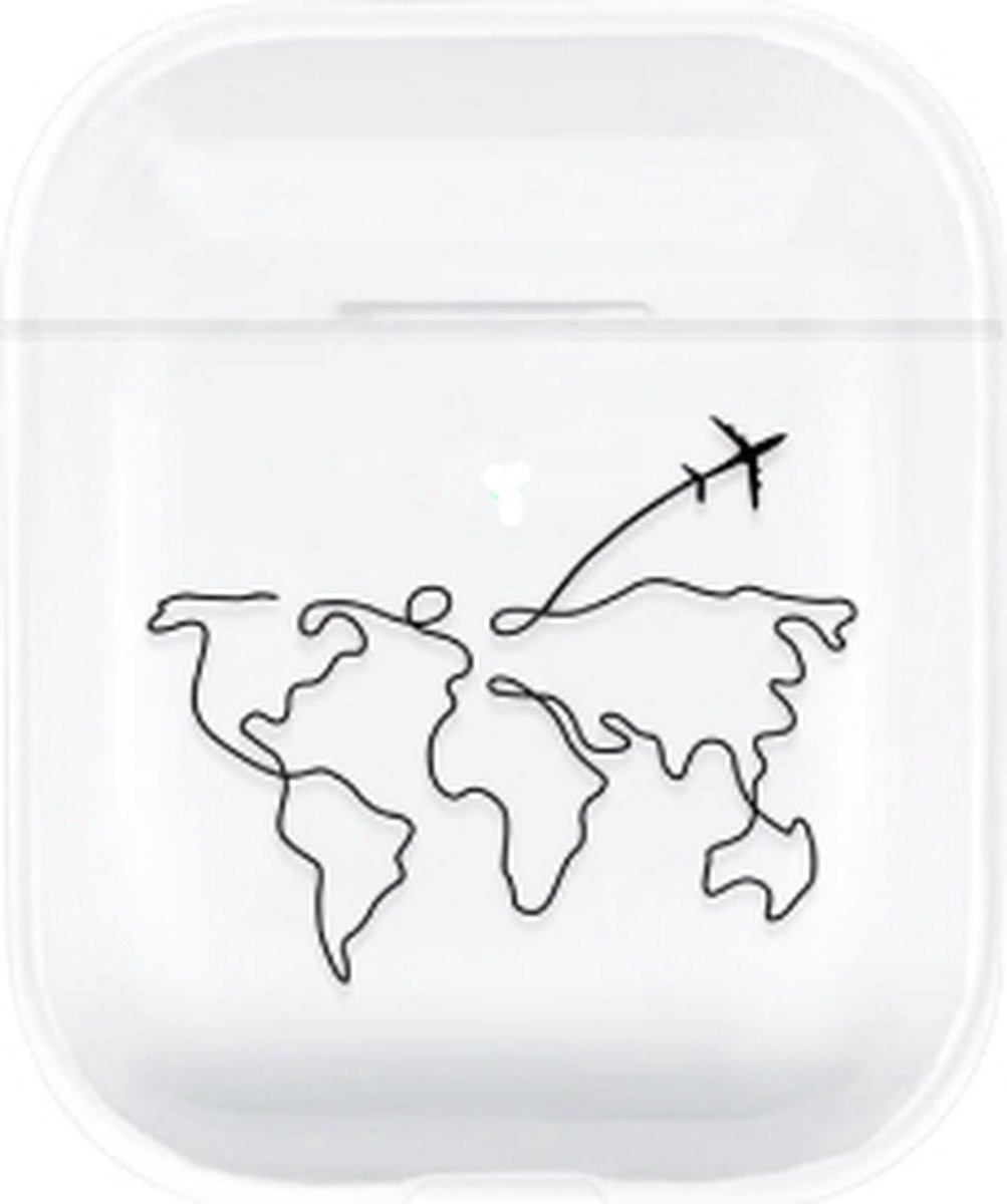 Shieldcase Wanderlust Case - beschermhoes geschikt voor Airpods 2 case - doorzichtig hoesje met zwarte print - reizen - transparant