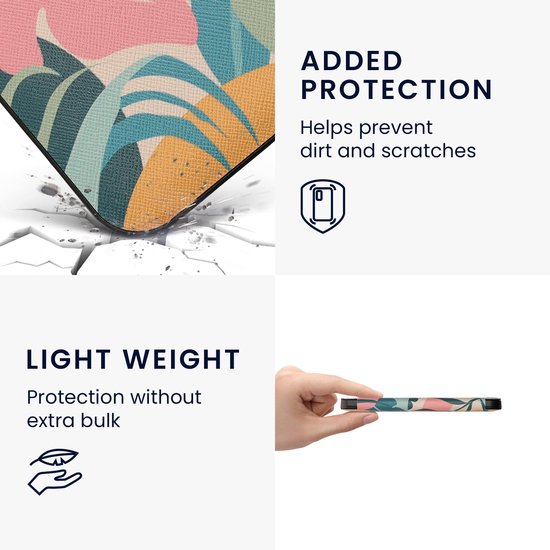 kwmobile e-reader hoesje geschikt voor Kobo Clara 2E hoes - E reader flip case met magnetische sluiting - Ereader cover - Tropische jungle design in poederroze / geel / groen van Merkloos — afbeelding 4