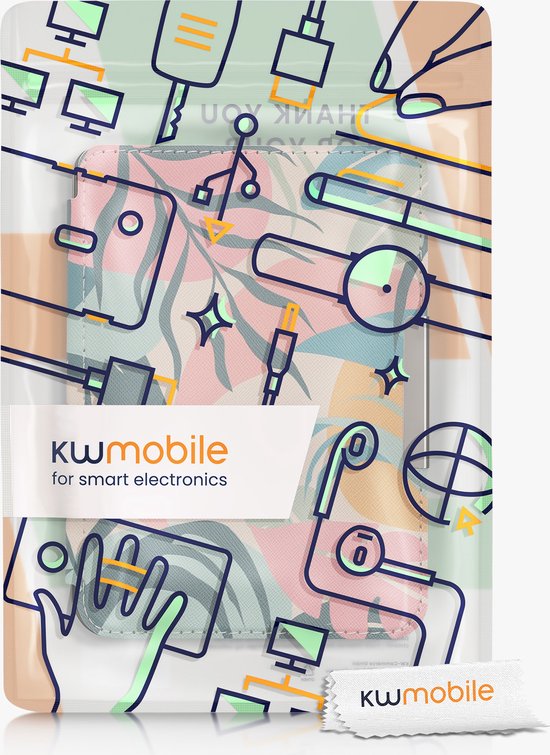kwmobile e-reader hoesje geschikt voor Kobo Clara 2E hoes - E reader flip case met magnetische sluiting - Ereader cover - Tropische jungle design in poederroze / geel / groen van Merkloos — afbeelding 2