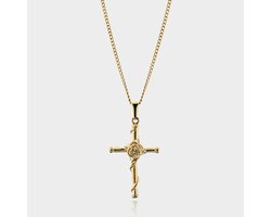 Omslag van Rose Cross Hanger Kruis Roos Ketting - Gouden Ketting - 50 cm lang - Ketting Heren met Hanger - Griekse Mythen - Olympus Jewelry