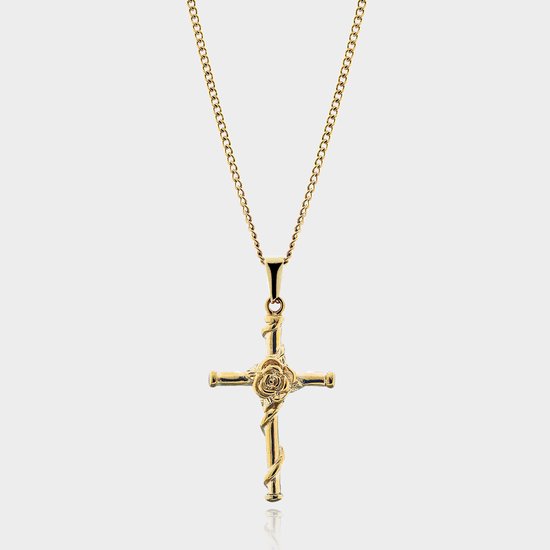 Rose Cross Hanger Kruis Roos Ketting - Gouden Ketting - 50 cm lang - Ketting Heren met Hanger - Griekse Mythen - Olympus Jewelry