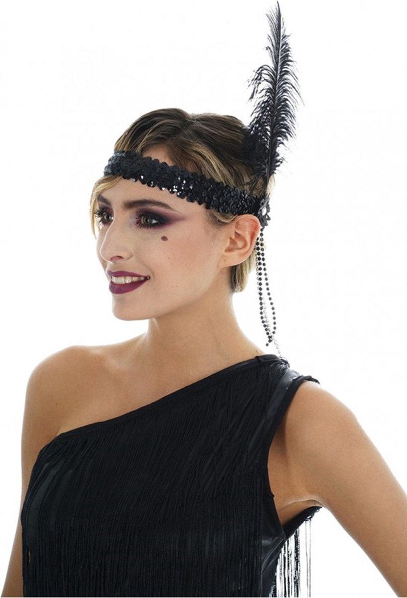 Carnaval verkleed accessoire set - dames hoofdband en parelketting - charleston/jaren 20 stijl - Merkloos