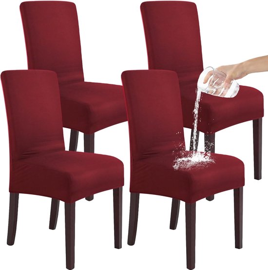 Stretch set van 2, 4 of 6 waterdichte eetkamerstoelhoezen voor eetkamer, verwijderbare en wasbare stoelbeschermers, stoelhoezen, voor hotel, bruiloft, keuken (rode wijn, 4 stuks)