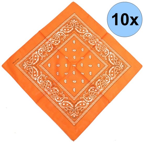 Fako Fashion® - Bandana - Hoofddoek - Mondbescherming - Zakdoek - Paisley - Oranje - 10 Stuks