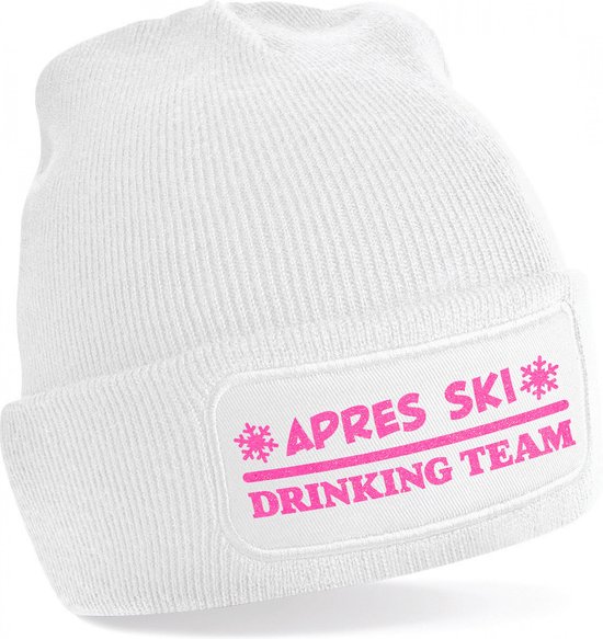 Bellatio Decorations Chapeau de Sports d'hiver adultes - Drinking Team - blanc - paillettes - Bonnet après ski