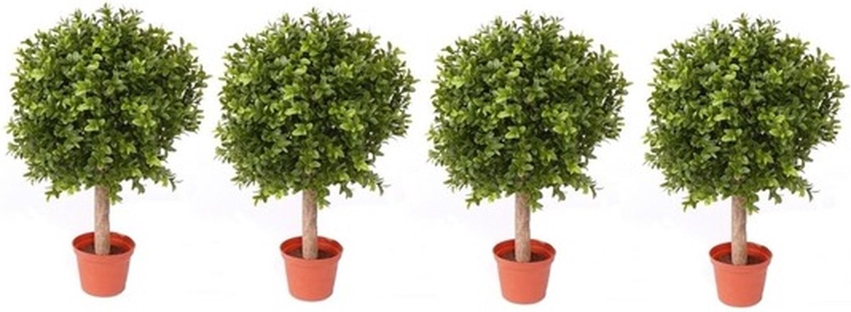 Bellatio Flowers & Plants 4x bellatio flowers and plants buxus bol - kunstplant op stam - h34 x d25 cm - uv-bestendig Groen