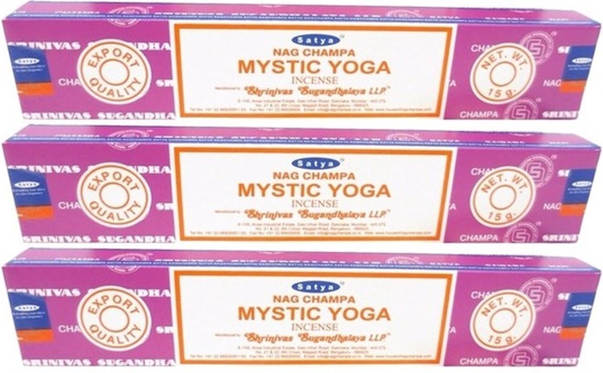 HEM Satya Nag Champa wierook stokjes - Mystic Yoga - 3x pakje van 12 stuks - 15 gram Multi