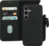 Mobiparts hoesje geschikt voor Samsung Galaxy S24 - Wallet 2-in-1 Boekhoesje - MagSafe - Echt Leder - Uitneembare Case - Sterke Magneet Sluiting - Contactloos betalen - Zwart