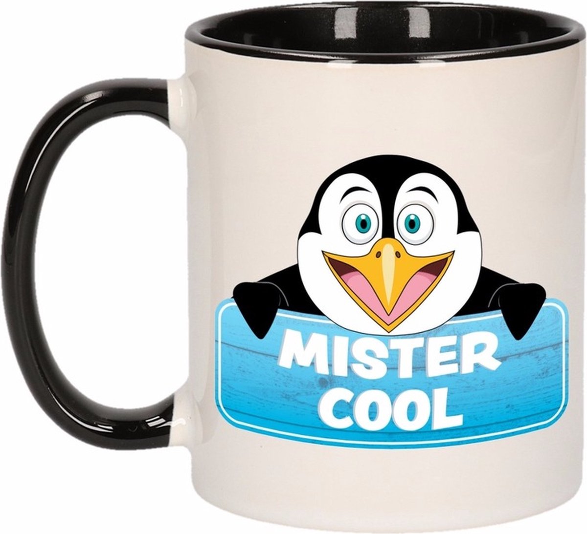 Mister Cool mok - zwart/wit - keramiek - 300 ml - kinder beker pinguïn
