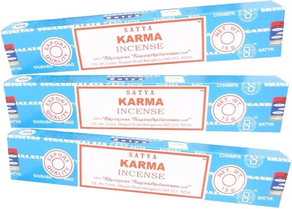 HEM Satya Nag Champa wierook stokjes - Karma - 3x pakje van 12 stuks - 15 gram Multi