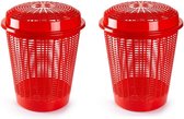 2x stuks ronde wasmanden/opberg mand met deksel 50 liter in het rood - Opbergmanden - kunststof wasmanden