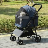 Draagbare 2-in-1 honden- en kattenbuggy met afneembare universele wielen en oxford cover in donkerblauw en zwart - 77,5 x 51 x 99,5 cm