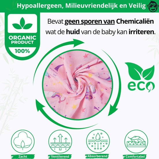 Triplepack 3x BoefieBoef Sprookje Roze Eenhoorn Grote XL Hydrofiele Doek Baby - Duurzaam Eco Bamboe - Kerst en KraamCadeau - Swaddle, Inbakerdoek, Hydrofiele Luier & Babydeken - Gekleurd Regenboog Wolken — afbeelding 3