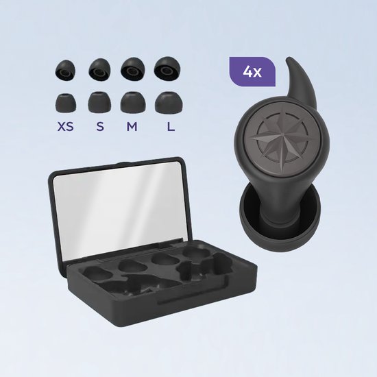 Solvify - Oordoppen - Oordoppen slapen - Anti Snurk - 4 maten XS/S/M/L - Oordopjes Slapen - Earplugs - Herbruikbaar - Sleep plugs - BPA Vrije Siliconen - Zwart - Solvify