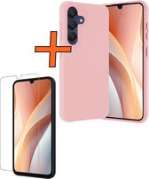 Hoesje Geschikt voor Samsung A15 Hoesje Siliconen Cover Case Met Screenprotector - Hoes Geschikt voor Samsung Galaxy A15 Hoes Back Case - Lichtroze