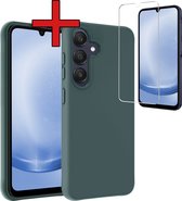 Hoesje Geschikt voor Samsung A25 Hoesje Siliconen Case Hoes Met Screenprotector - Hoes Geschikt voor Samsung Galaxy A25 Hoes Cover Case - Donkergroen