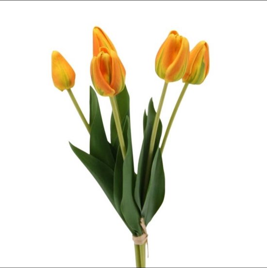 Kunst Tulpen Oranje - Orange - Kunstbloemen - Tulips - Kunst Boeket - Tulp - 40 CM - Zijden Bloemen - Latex Bloem - Bruiloft - Voorjaar - Lente