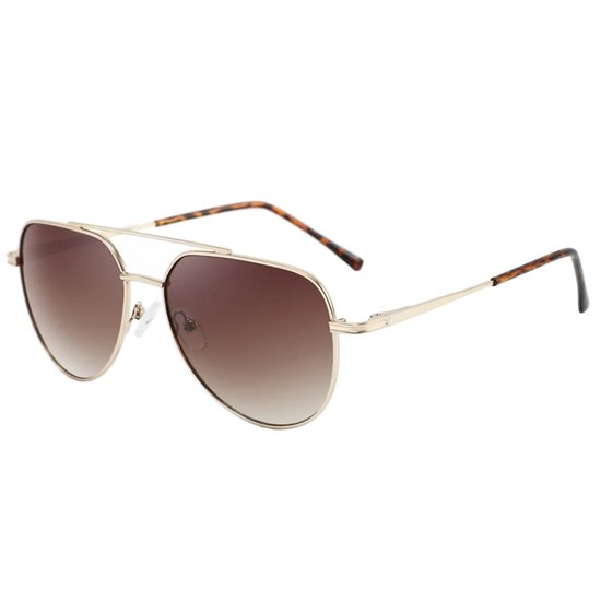 Fako Sunglasses® - Pilotenbril - Piloot Zonnebril - Heren Zonnebril - Dames Zonnebril - Model Clark - Goud - Bruin van Fako Sunglasses® — afbeelding 4