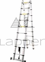 AL Ladder, Telescopische ladder 18 treeds 2.8m+2.8m=5.6m- Inklapbaar - Werkhoogte 5.6m,Silver