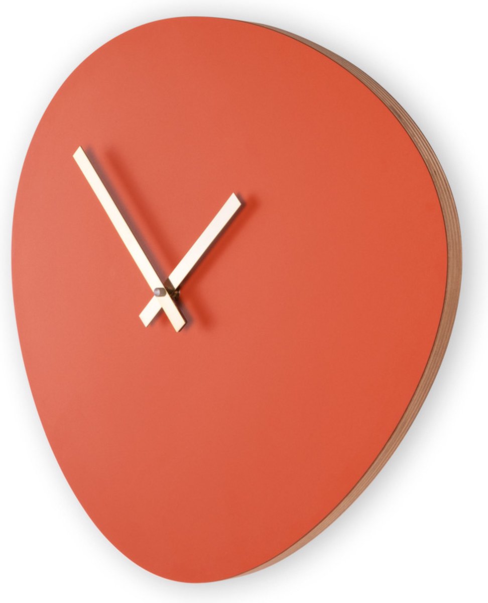 KLOQ - Wandklok 'Pebble' Roest Rood & Witte wijzers