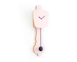 KLOQ - Wandklok met Pendule - Batterijen Inbegrepen - Wanddecoratie - Quartz Beweging - Niet-Tikkend Batterij Aangedreven - Perzik Pastel en Diep Zwart - Groot