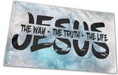 Jesus the way the truth the life Spandoek - 150 x 90 CM - Doek - Jezus - Christelijk - Christen - Vlag - Voor binnen en buiten - Banner