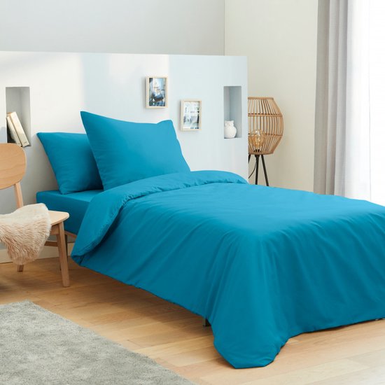 Univers Décor - Set van 3 effen Turquoise lakens voor bed van 90 x 190 cm 100% katoen / 57 draden/cm²