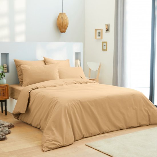 Univers Décor - 4-delige Unicolore Taupe lakenset voor bed van 160 x 200 cm "Grande Largeur", 100% katoen / 57 draden/cm²