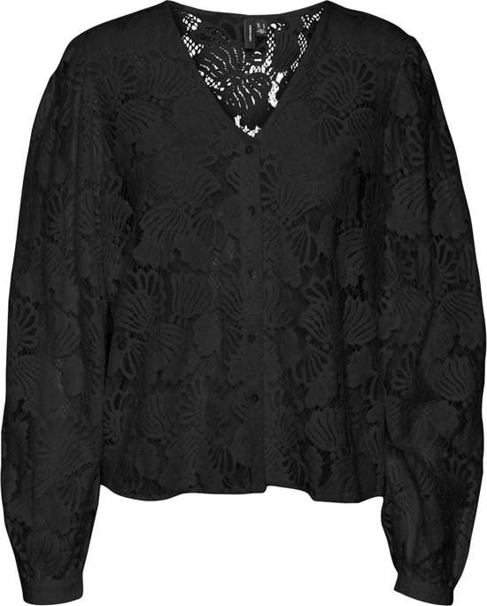 Vero Moda Blouse Vmgabena L/s Lace Shirt Wvn Btq 10299297 Black Dames Maat - XL