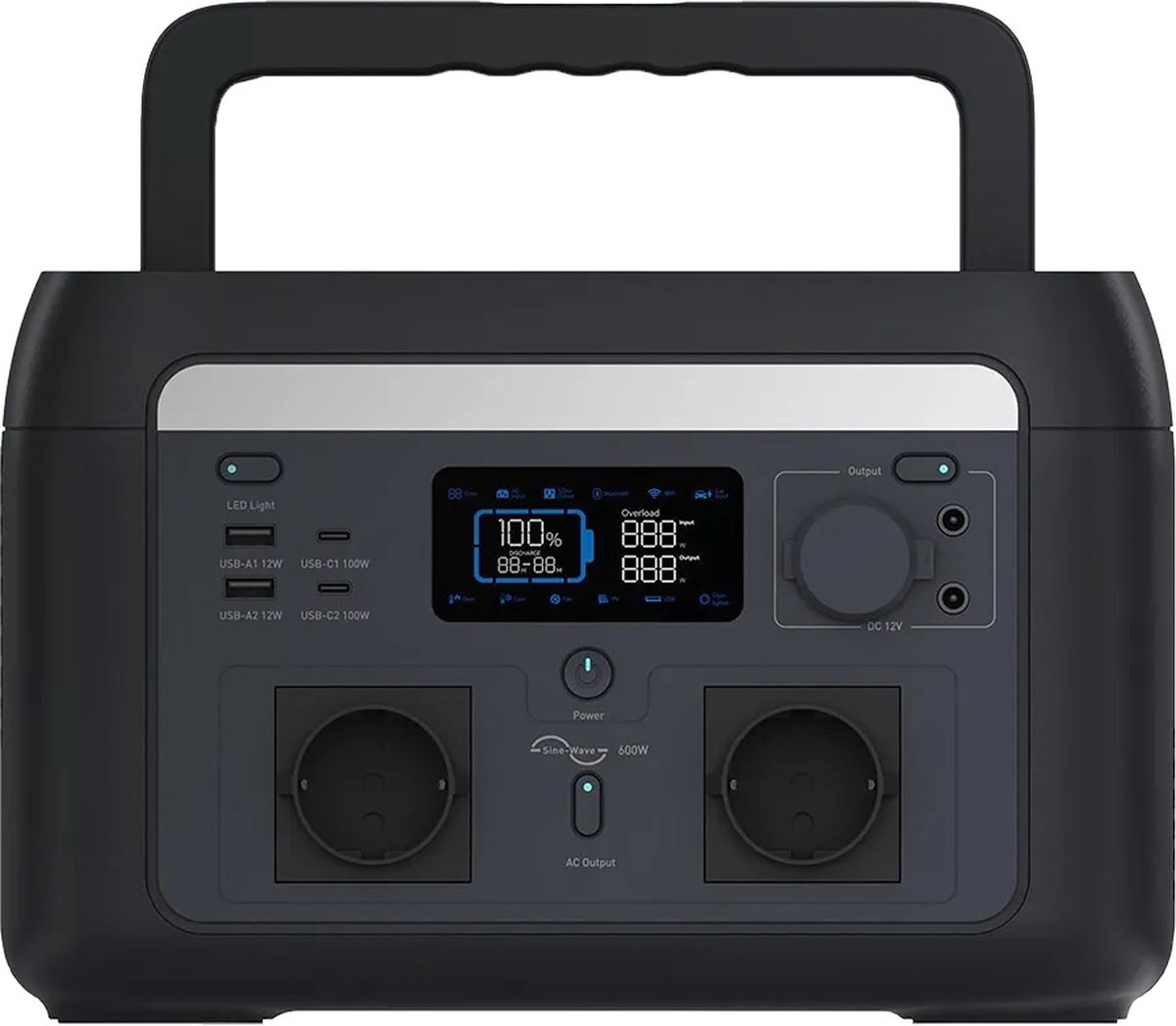 Mestic Power Station MPS-600 - Nominaal vermogen: 600 W - LiFePO4 Batterij - Capaciteit: 512 Wh