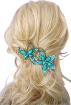 Haarspeld - Groot - Haarclip - Haarsieraad - Haarklem - Haar accessoires - Dames - Blauw - Turquoise - Bloem - Vlinder - 12 cm x 7 cm - Uniek - Cadeau Tip - MOEDERDAG