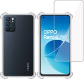 Hoesje + Screenprotector geschikt voor OPPO Reno 6 – Tempered Glass - Extreme Shock Case Transparant