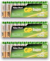 GP Super Alkaline AAA Batterijen - 36 Stuks (3 Sets van 12) | LR03/1.5V | Lange Levensduur & Betrouwbare Energie voor Elektronica