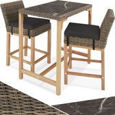 tectake® Aluminium wicker bartafel met 2 barkrukken - 3-delige tuinbarset voor terras en balkon - UV-bestendig - Weerbestendig tuinmeubilair - Afmeting tafel (LxBxH) 96 x 65 x 100 cm - Afmeting kruk (LxBxH) 45 x 62,5 x 99 cm - Lichtbruin