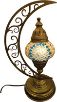 Baquey - Mozaïeken lampen - Tafellamp - Handgemaakt - Oosters - Bohemian - Mosaic - Decoratie - Cadeau artikel - Halve maan - Snowflake blue